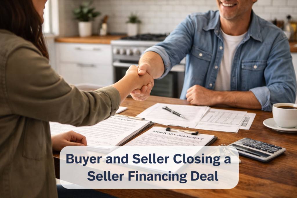 a buyer and seller closing a seller financing deal